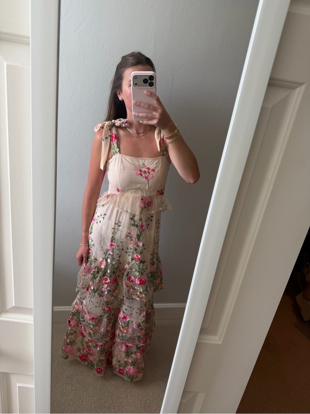 Buddy Love Blush Maxi Dress with Pink Floral Embroidery